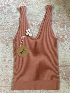 NWT BiBi Ribbed V-Neck Camisole in Dusty Rose